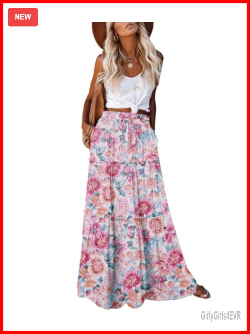 EARKOHA Women's Boho Chiffon Maxi Skirt High Waist Flowy with Pockets